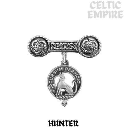 Hunter Family Clan Crest Iona Bar Brooch - Sterling Silver