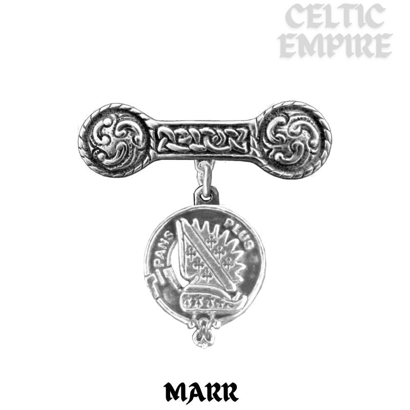 Marr Family Clan Crest Iona Bar Brooch - Sterling Silver