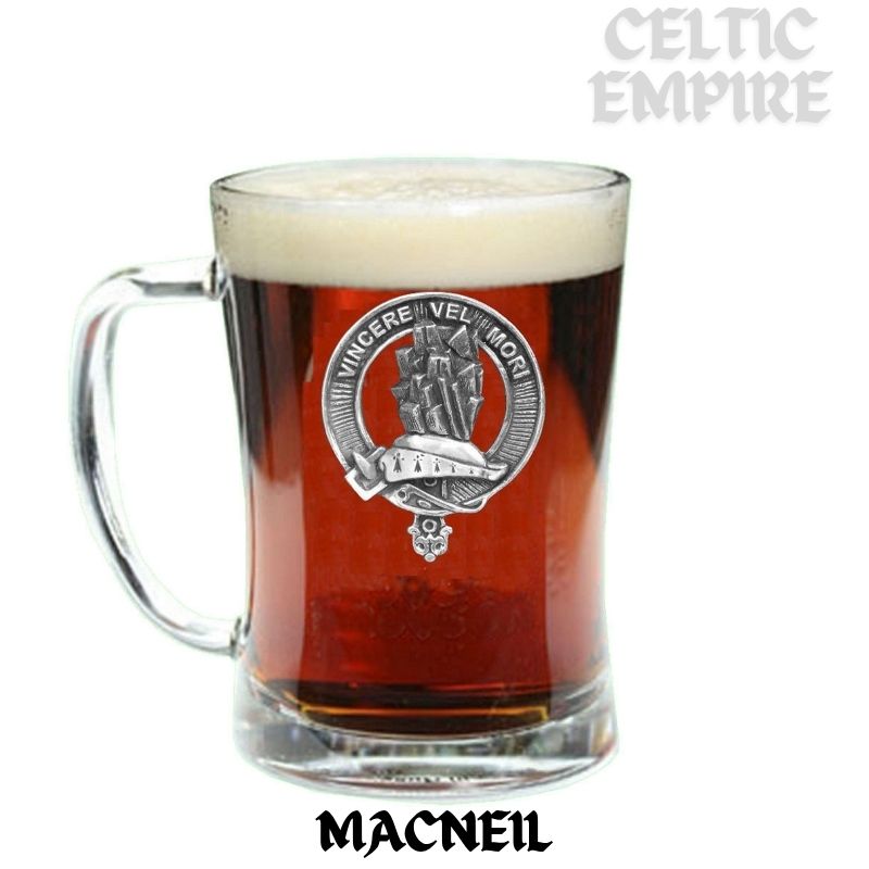 MacNeil Family Clan Crest Badge Glass Beer Mug