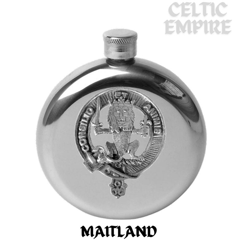 Maitland 5oz Round Family Clan Crest Scottish Badge Flask