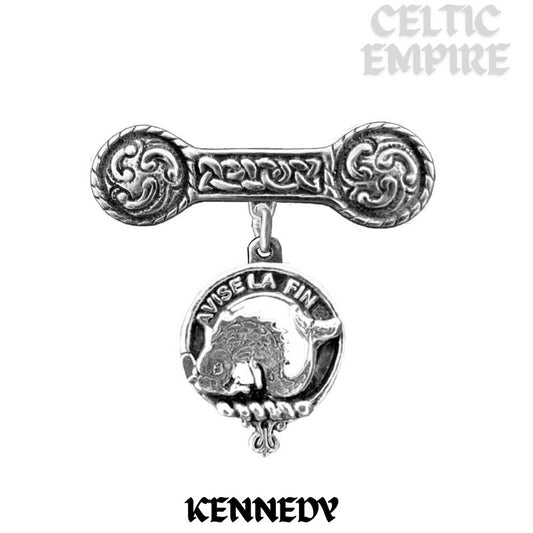 Kennedy Family Clan Crest Iona Bar Brooch - Sterling Silver