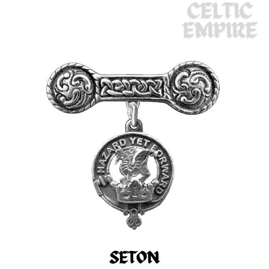Seton Family Clan Crest Iona Bar Brooch - Sterling Silver