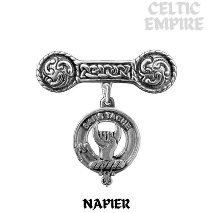 Napier Family Clan Crest Iona Bar Brooch - Sterling Silver