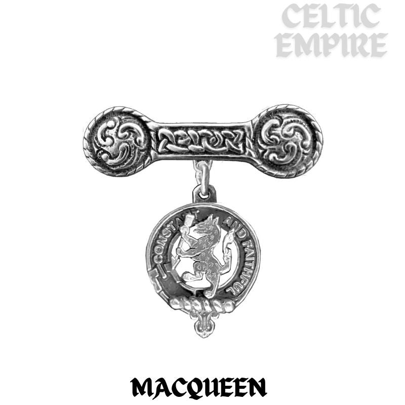MacQueen Family Clan Crest Iona Bar Brooch - Sterling Silver