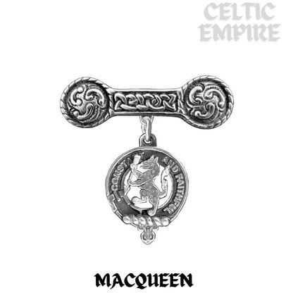 MacQueen Family Clan Crest Iona Bar Brooch - Sterling Silver
