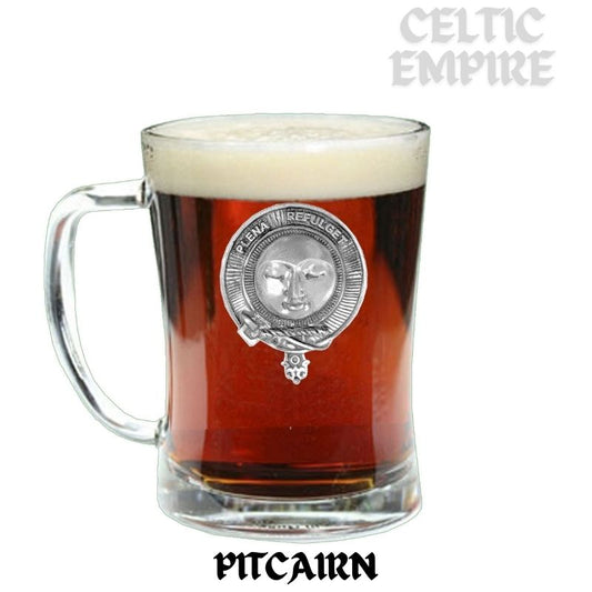Pitcairn Family Clan Crest Badge Glass Beer Mug