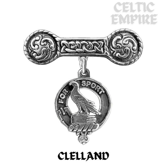 Clelland Family Clan Crest Iona Bar Brooch - Sterling Silver