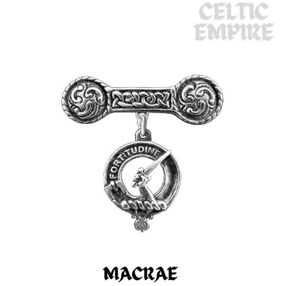 MacRae Family Clan Crest Iona Bar Brooch - Sterling Silver