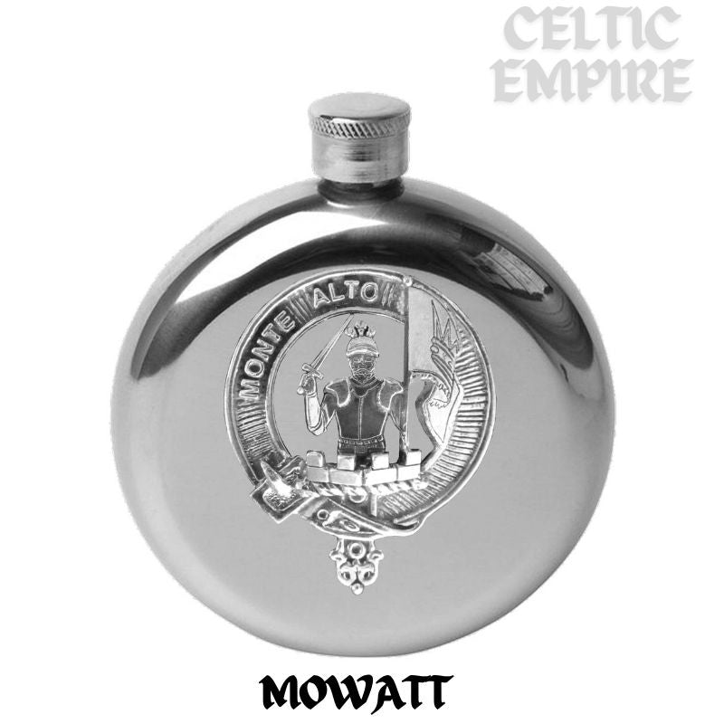 Mowatt Round Family Clan Crest Scottish Badge 5oz Flask