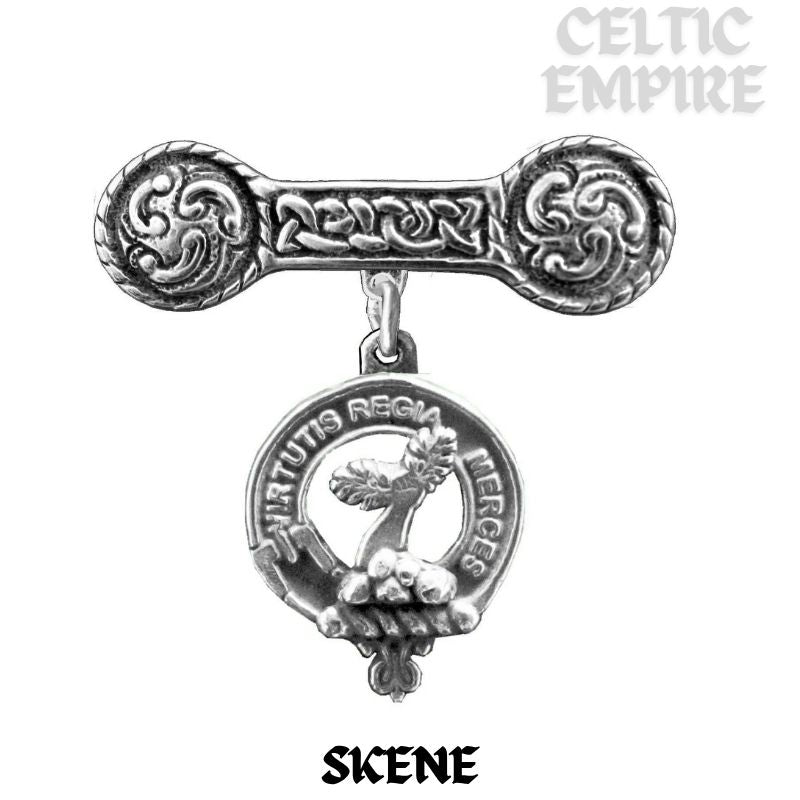 Skene Family Clan Crest Iona Bar Brooch - Sterling Silver