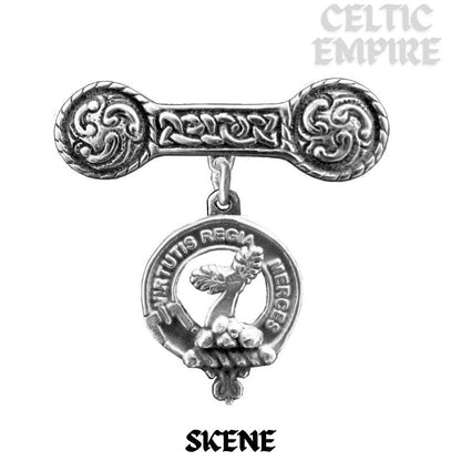 Skene Family Clan Crest Iona Bar Brooch - Sterling Silver