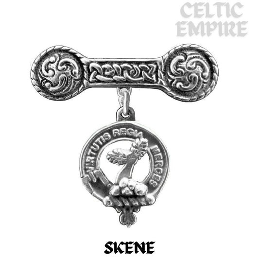 Skene Family Clan Crest Iona Bar Brooch - Sterling Silver