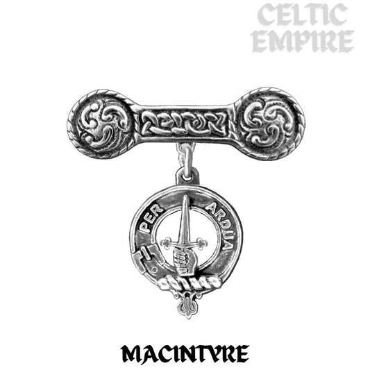 MacIntyre Family Clan Crest Iona Bar Brooch - Sterling Silver