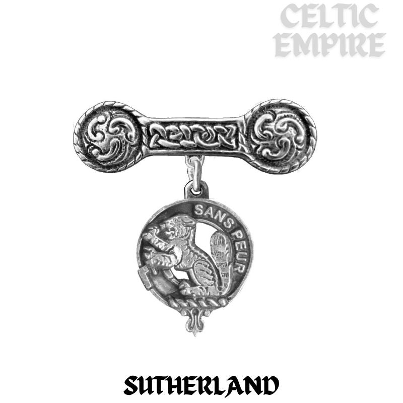 Sutherland Family Clan Crest Iona Bar Brooch - Sterling Silver