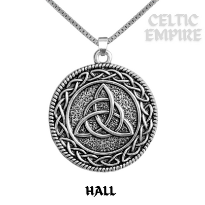 Hall Family Clan Crest Celtic Interlace Disk Pendant, Scottish Family Crest