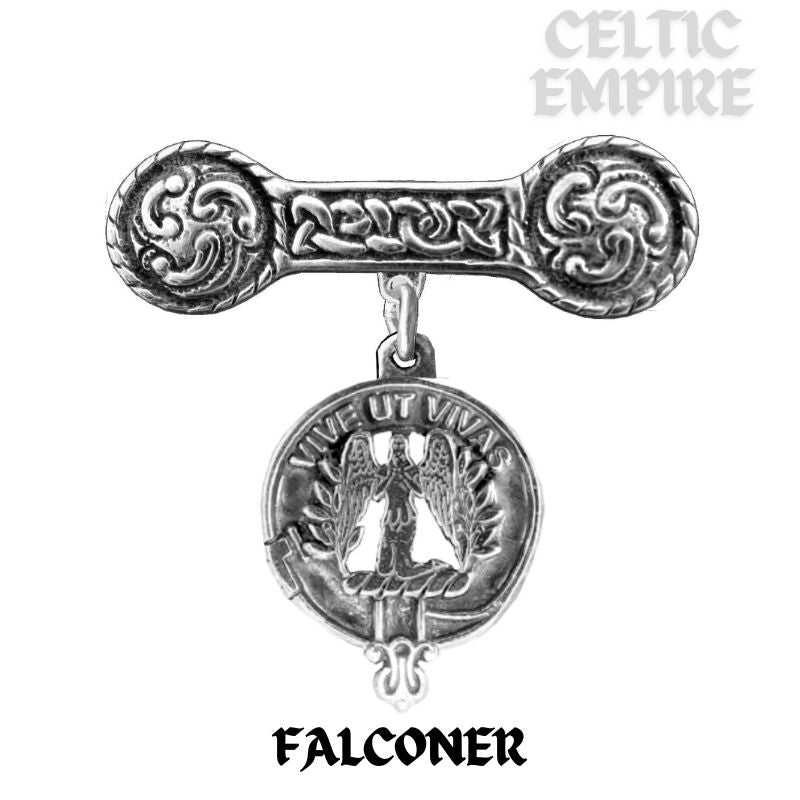 Falconer Family Clan Crest Iona Bar Brooch - Sterling Silver