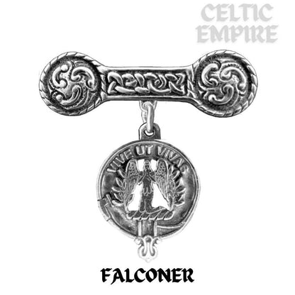 Falconer Family Clan Crest Iona Bar Brooch - Sterling Silver