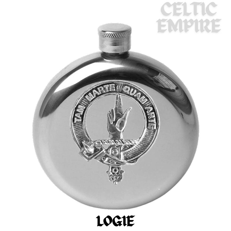 Logie 5oz Round Family Clan Crest Scottish Badge Flask