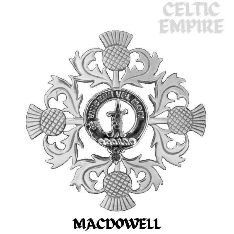 MacDowell Family Clan Crest Scottish Four Thistle Brooch