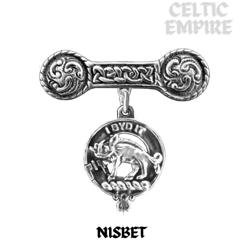 Nisbet Family Clan Crest Iona Bar Brooch - Sterling Silver