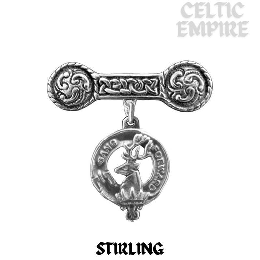 Stirling Family Clan Crest Iona Bar Brooch - Sterling Silver