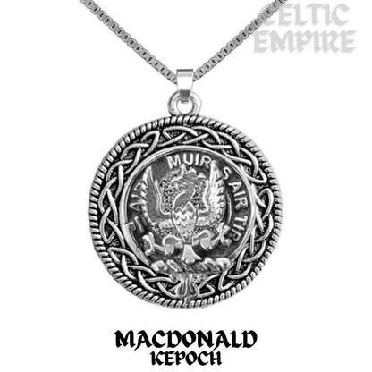 MacDonald Keppock Family Clan Crest Celtic Interlace Disk Pendant, Scottish Family Crest