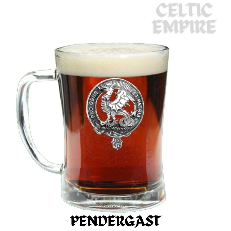 Pendergast Family Clan Crest Badge Glass Beer Mug
