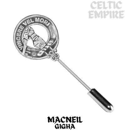 MacNeill (Gigha) Family Clan Crest Stick or Cravat pin, Sterling Silver