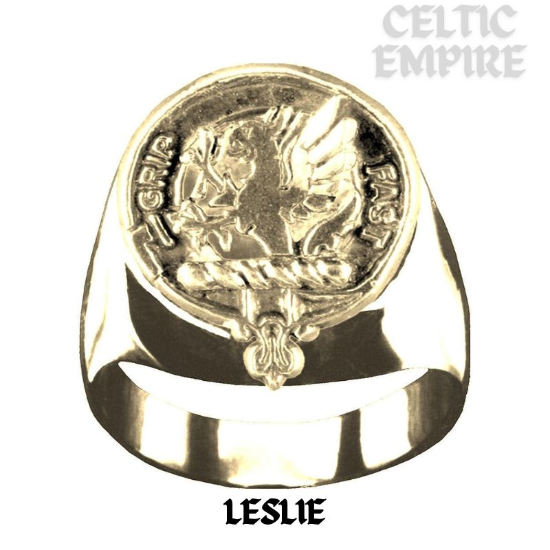 Leslie Scottish Family Clan Crest Ring Sterling Silver and Karat Gold