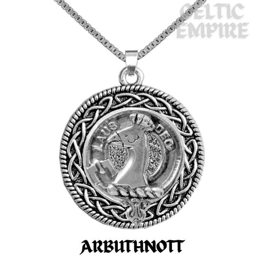 Arbuthnott Family Clan Crest Celtic Interlace Disk Pendant, Scottish Family Crest