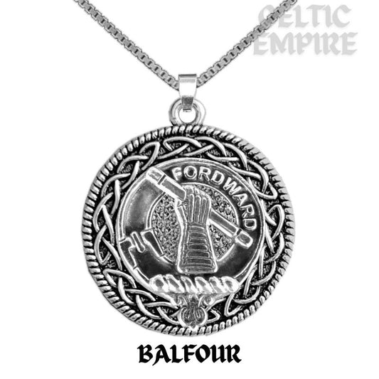 Balfour Family Clan Crest Celtic Interlace Disk Pendant, Scottish Family Crest