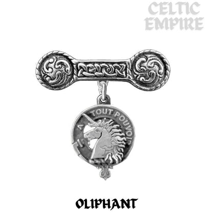 Oliphant Family Clan Crest Iona Bar Brooch - Sterling Silver