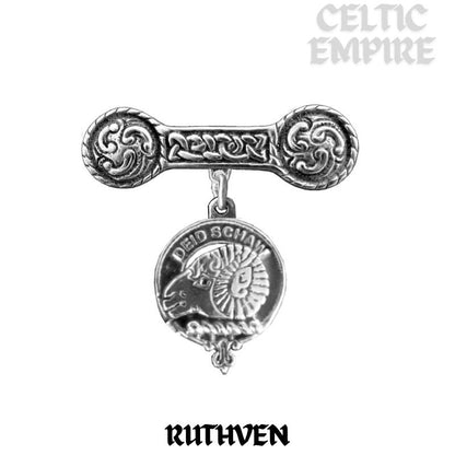 Ruthven Family Clan Crest Iona Bar Brooch - Sterling Silver