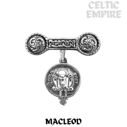 MacLeod Family Clan Crest Iona Bar Brooch - Sterling Silver