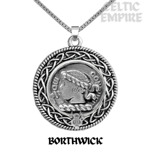 Borthwick Family Clan Crest Celtic Interlace Disk Pendant, Scottish Family Crest