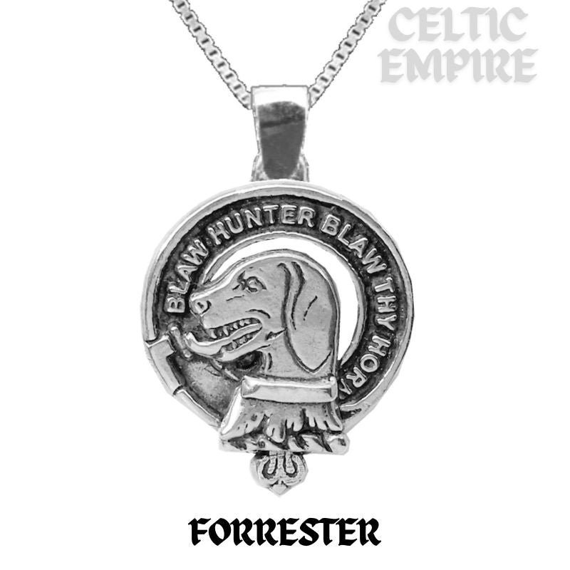 Forrester Large 1" Scottish Family Clan Crest Pendant - Sterling Silver