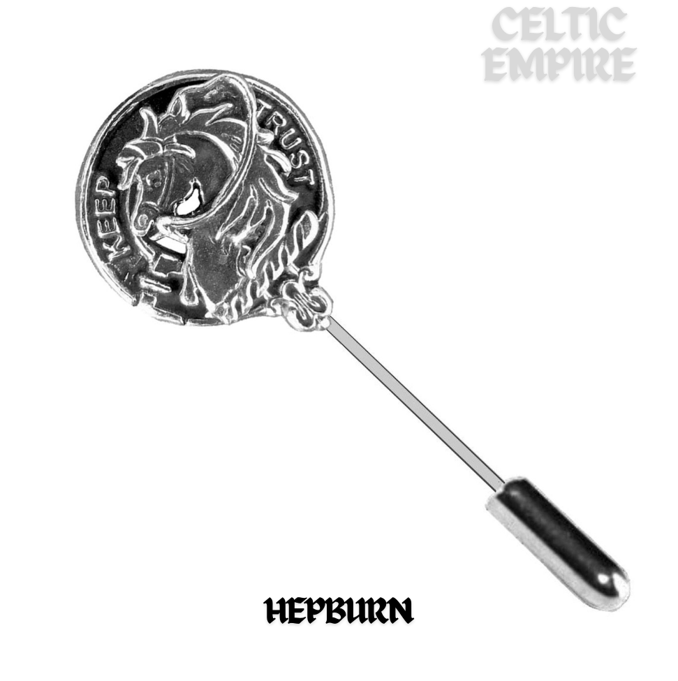 Hepburn Family Clan Crest Stick or Cravat pin, Sterling Silver