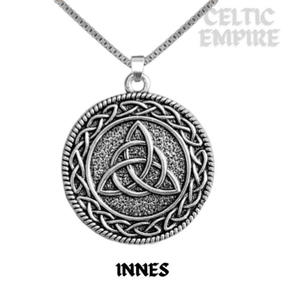 Innes Family Clan Crest Celtic Interlace Disk Pendant, Scottish Family Crest