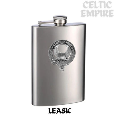 Leask 8oz Family Clan Crest Scottish Badge Stainless Steel Flask