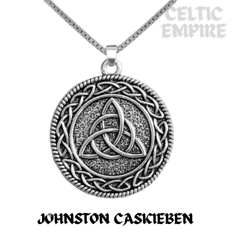 Johnston Caskieben Family Clan Crest Celtic Interlace Disk Pendant, Scottish Family Crest