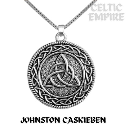 Johnston Caskieben Family Clan Crest Celtic Interlace Disk Pendant, Scottish Family Crest
