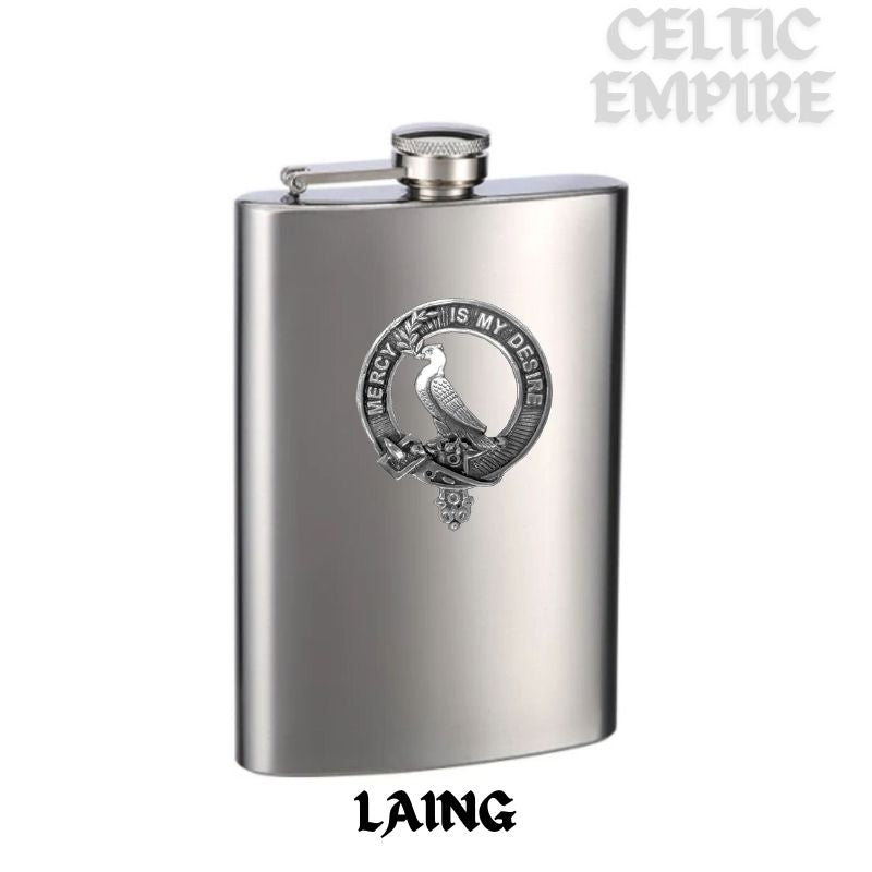 Laing (Dove) 8oz Family Clan Crest Scottish Badge Stainless Steel Flask