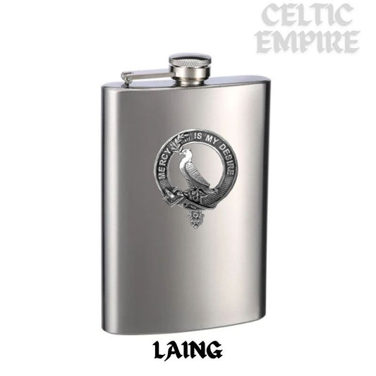 Laing (Dove) 8oz Family Clan Crest Scottish Badge Stainless Steel Flask
