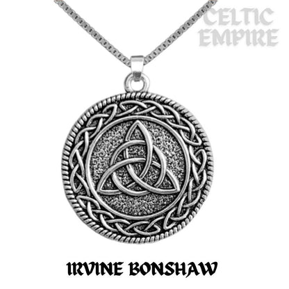 Irvine Bonshaw Family Clan Crest Celtic Interlace Disk Pendant, Scottish Family Crest