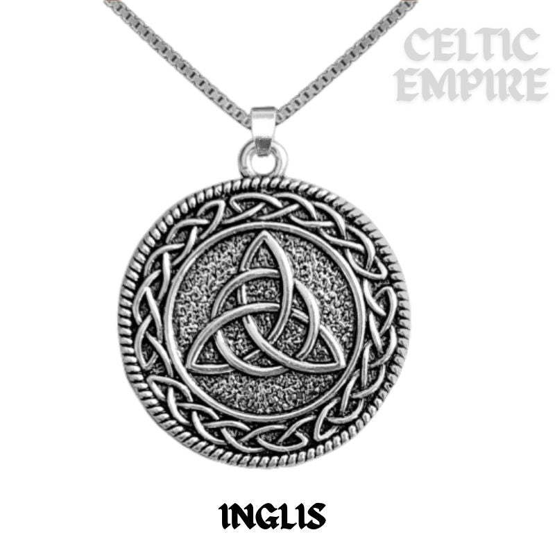 Inglis Family Clan Crest Celtic Interlace Disk Pendant, Scottish Family Crest