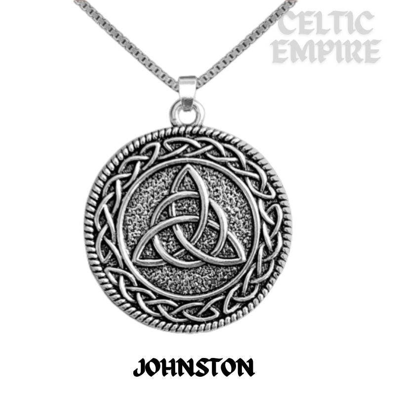 Johnston Family Clan Crest Celtic Interlace Disk Pendant, Scottish Family Crest