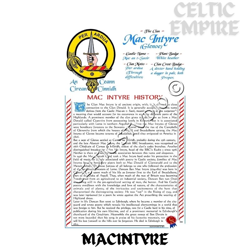 MacIntyre Scottish Family Clan History