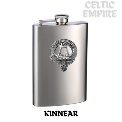 Kinnear 8oz Family Clan Crest Scottish Badge Stainless Steel Flask