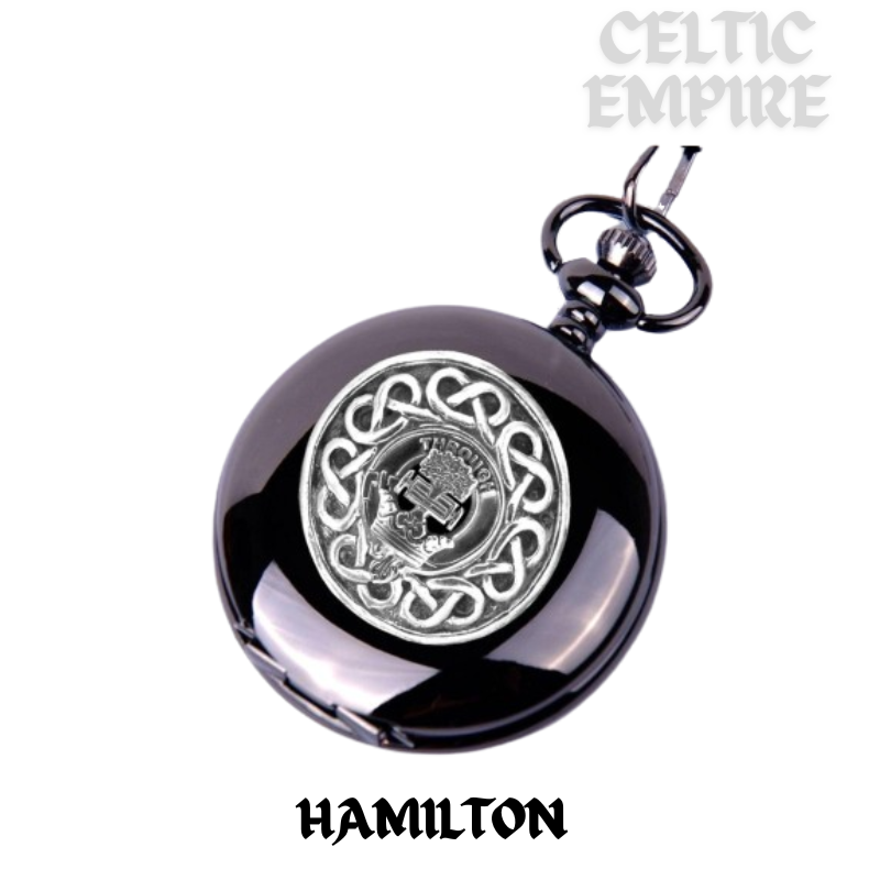 Hamilton Family Clan Crest  Black Pocket Watch