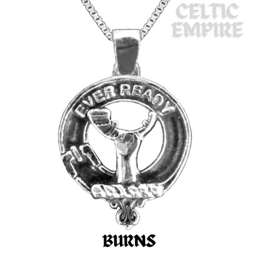 Burns Large 1" Scottish Family Clan Crest Pendant - Sterling Silver